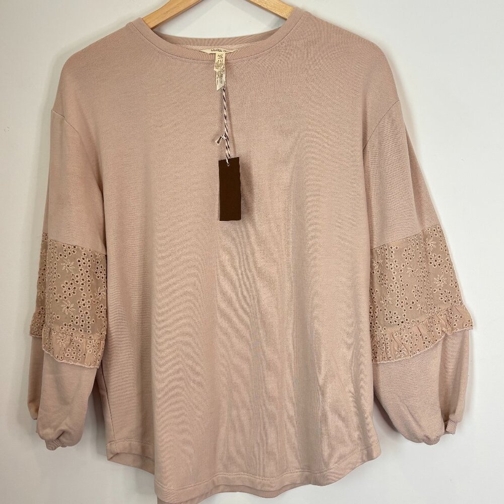 Matilda Jane Pullover Shirt Neutral Boho Minimalist Lace  Size XS-Small NEW G122